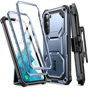 i-Blason Armorbox for Samsung Galaxy S23 Case with Stand & Belt-Clip [Built-in Screen Protector] [2 Front Frames] [Military-Grade Protection] Full-Body Rugged Bumper Case with Kickstand (Blue)