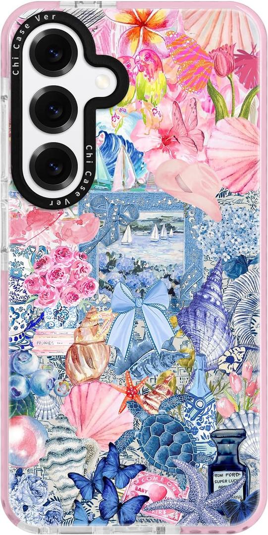 for Samsung Galaxy S23+ Case, Coastal Vintage Collage Pattern, Military-Grade Drop Protection, Vintage Coastal Soft Slim TPU Protective Cover with Camera Protection for Women & Girls (Sunflower2)