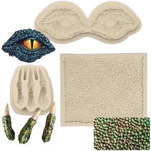 MUYULIN Dragon Fondant Molds (3 Pack), Silicone Dragon Eyes Dinosaur Claws Skin Candy Mold for Baking Dragon Themed Christmas Cake, Chocolate, Cupcake Decoration, Polymer Clay, Resin, Gypsum