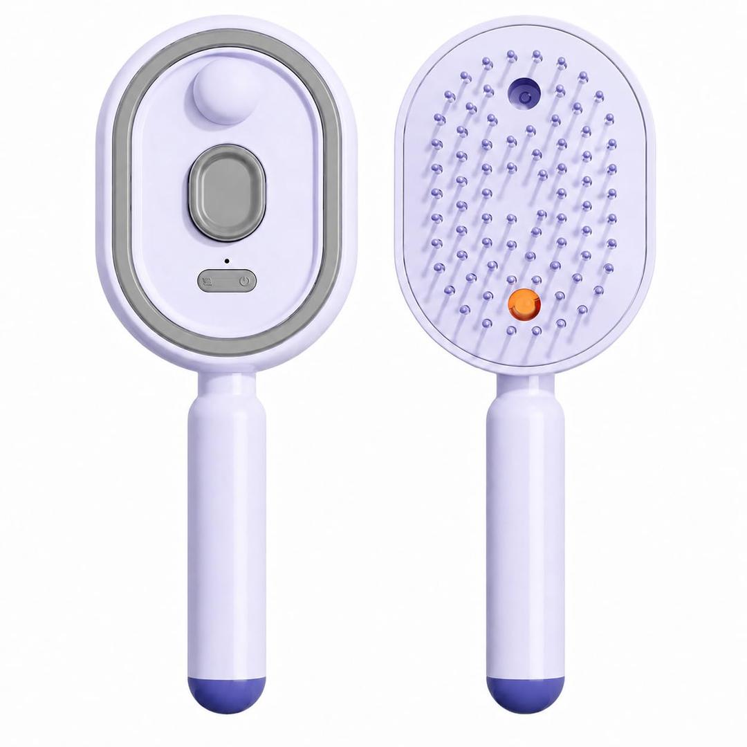 2026 New Electric Steam Hair Brush,Rechargeable 3-in-1 Nano Mist Hair Brush with Water Spray,Air Cushion Detangling Massage Comb for Long and Short Hair,Smooths Frizz,Home Travel Styling Tool(Purple)