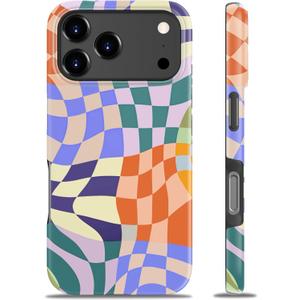 Goodon for iPhone 17 Pro Case - Wireless Charging - Dual-Layer Hard Shell & Silicone Cover - Protective Phone Case with Cute Wildflower Designs for Women - Colorful Checker Mosaic