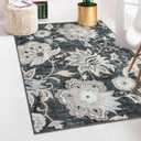 Beeiva Floral Large Carpet for Bedroom, 4x6 Rug Non Slip Vintage Black Rug for Bedroom, Paisley Print Living Room Ultra Thin Washable Rugs for Entryway Bedside Office