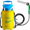 Finderomend Portable Shower for Camping with 7 Spray Modes, Hand Press Camping Shower with Removable Hose and Shower Head, Pressure Rinse Kits for Hiking Traveling Garden Beach Pet Shower (5L, Yellow)