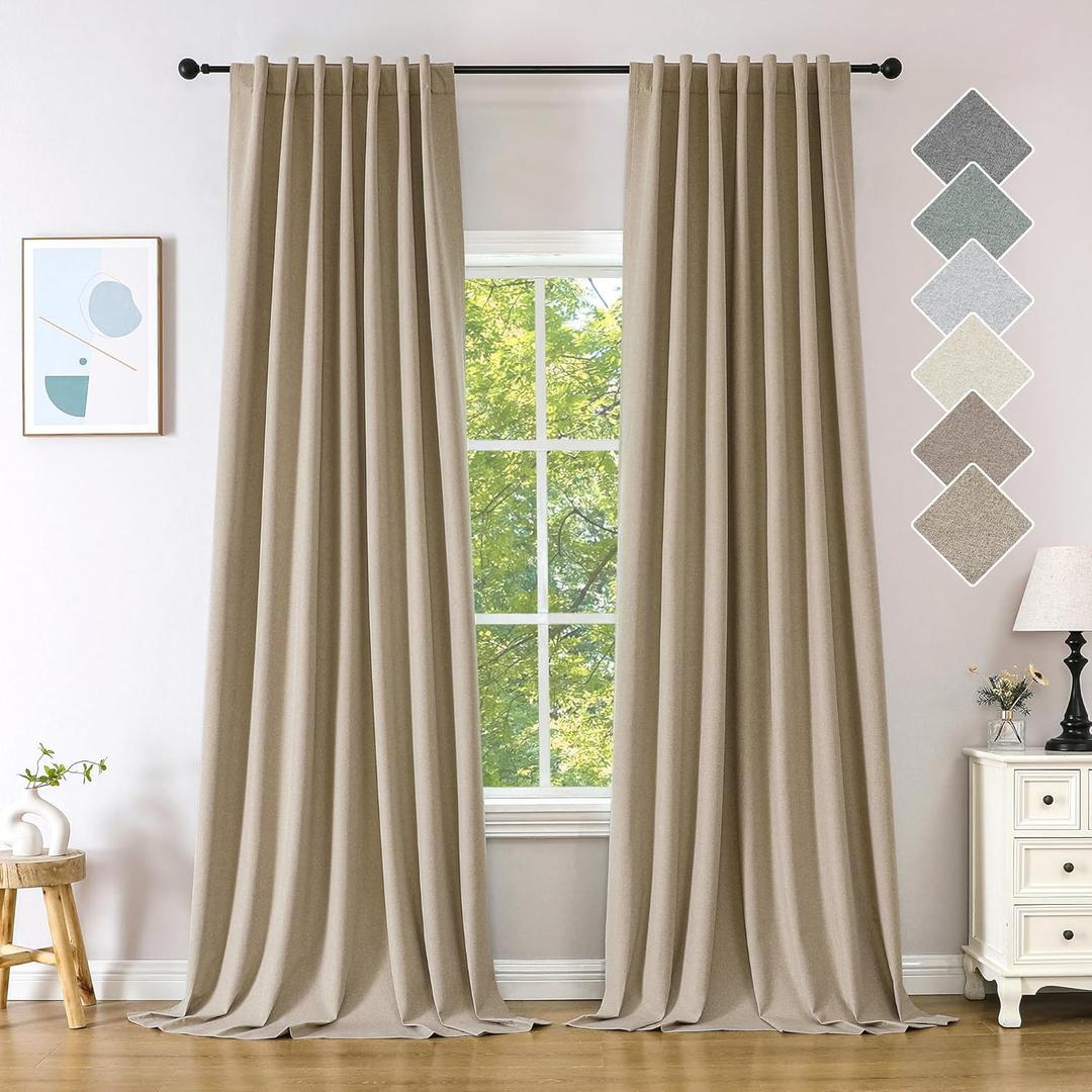 Novecozy Linen Texture 100% Blackout Curtains 84 inches Long for Bedroom Living Room Darkening Full Black Out Rod Pocket & Back Tab Thermal Insulated Home Decor Window Drapes2 PanelsNatural Linen