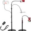 Phone Overhead Stand, Gooseneck Phone Floor Stand, Tall Video Cell Phone Mount with Height Adjustable Stand, Heavy Base, 360 Head, Works with iPhone 16, 16 Pro Max, 16 Plus, 15, 14, 13