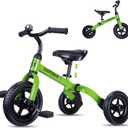 YGJT 3 In 1 Tricycle for Toddlers Age 2-5 Years Old, Folding Kids Balance Bikes with Adjustable Seat and Removable Pedal, Ride-on Toys for Infant, Gift for Baby Boys Girls Birthday (Green)