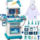 Doctor Kit for Toddlers 3-5, Pretend Doctors Play Set with Cart, Costume and Stethoscope for Kids Aged 3 4 5, Role Play Medical Toys for Girls Boys, Christmas Birthday Educational Gift for Toddler, child-size