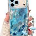 For iPhone 17 Air Case, Blue Dolphin Pattern Design,Glitter Sparkling Laser Case,2-in-1 with Beaded Wrist Strap,Soft TPU Frame, Shockproof and Anti-Shock, Suitable for Women & Girls