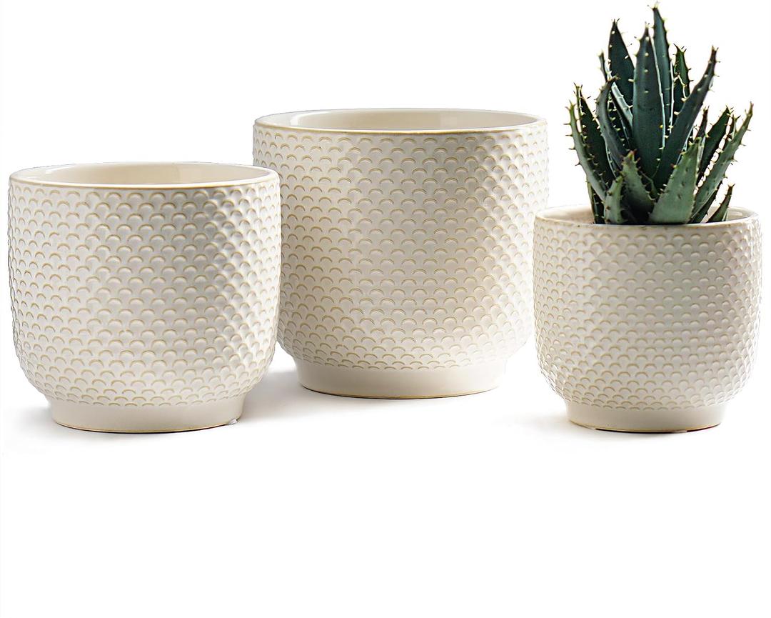 4 + 5 + 6 Inch Ceramic Pots for Indoor Plants, Succulents Plant Pots, Orchid Flower Pot with Drainage Hole, Modern Clay Stoneware Planters, Set of 3 (Milk White, 4+5+6 Inch)