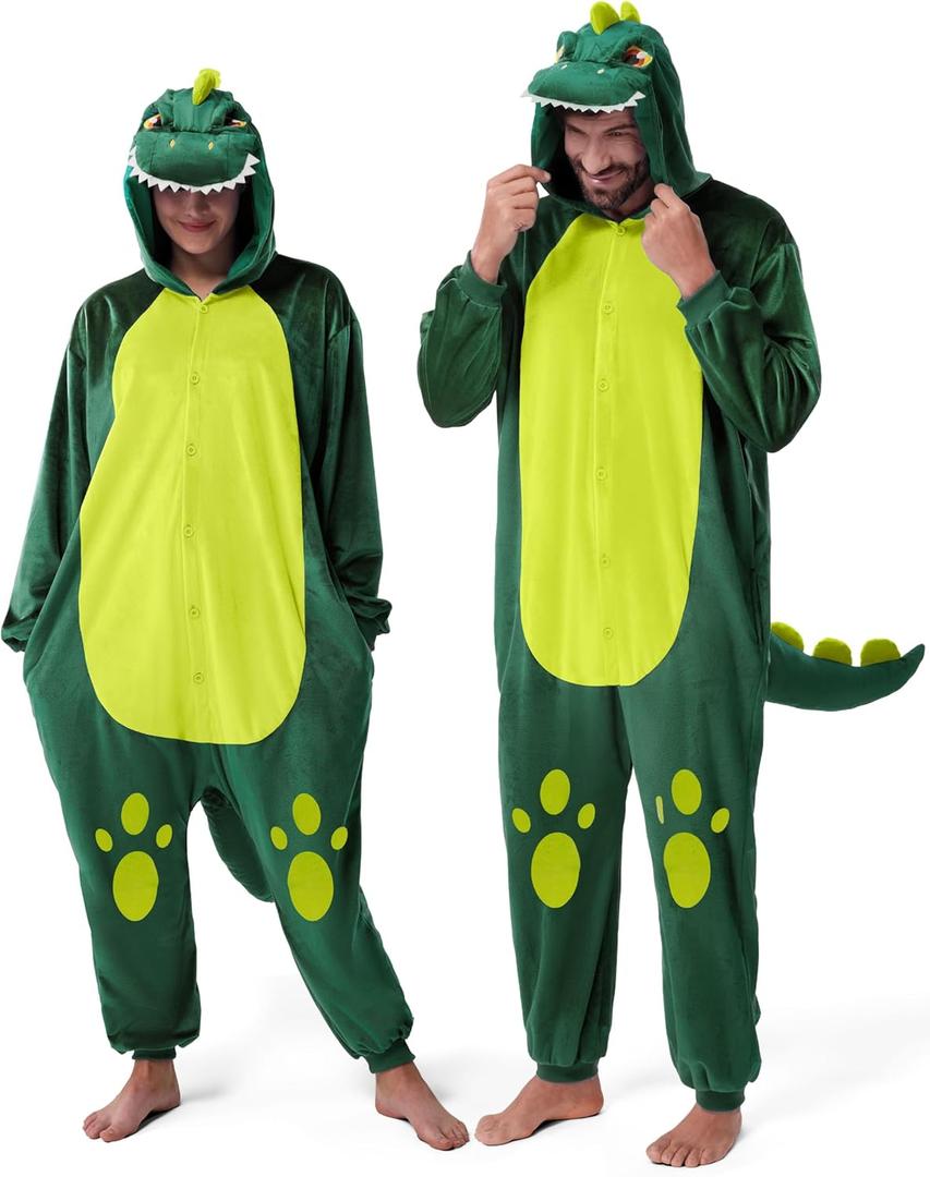 Spooktacular Creations Dinosaur Pajamas, Dinosaur Costume Adult, Halloween Costumes Jumpsuit Hoodie Outfit for Cosplay Parties (XL)