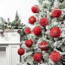 3.15 Inch Velvet Christmas Tree Ornaments12 Pcs Christmas Balls Bulk Set with Golden Hand-Painted PatternPlastic Shatterproof Xmas Hanging Ornaments Decorations for Tree Garland(Red)