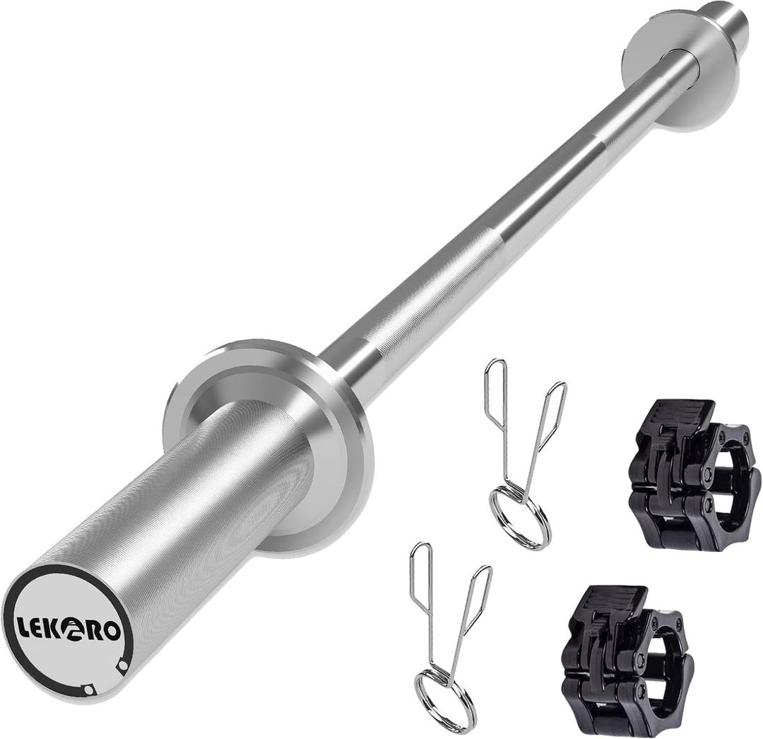 Olympic Barbell Bar 4FT, 350LB EZ Curl or Straight Weight Lifting Bar, Fits 2-Inch Olympic Plates, Rotating Sleeves, 2 Spring Collars, Knurled Strength Training Bar for Home Gym