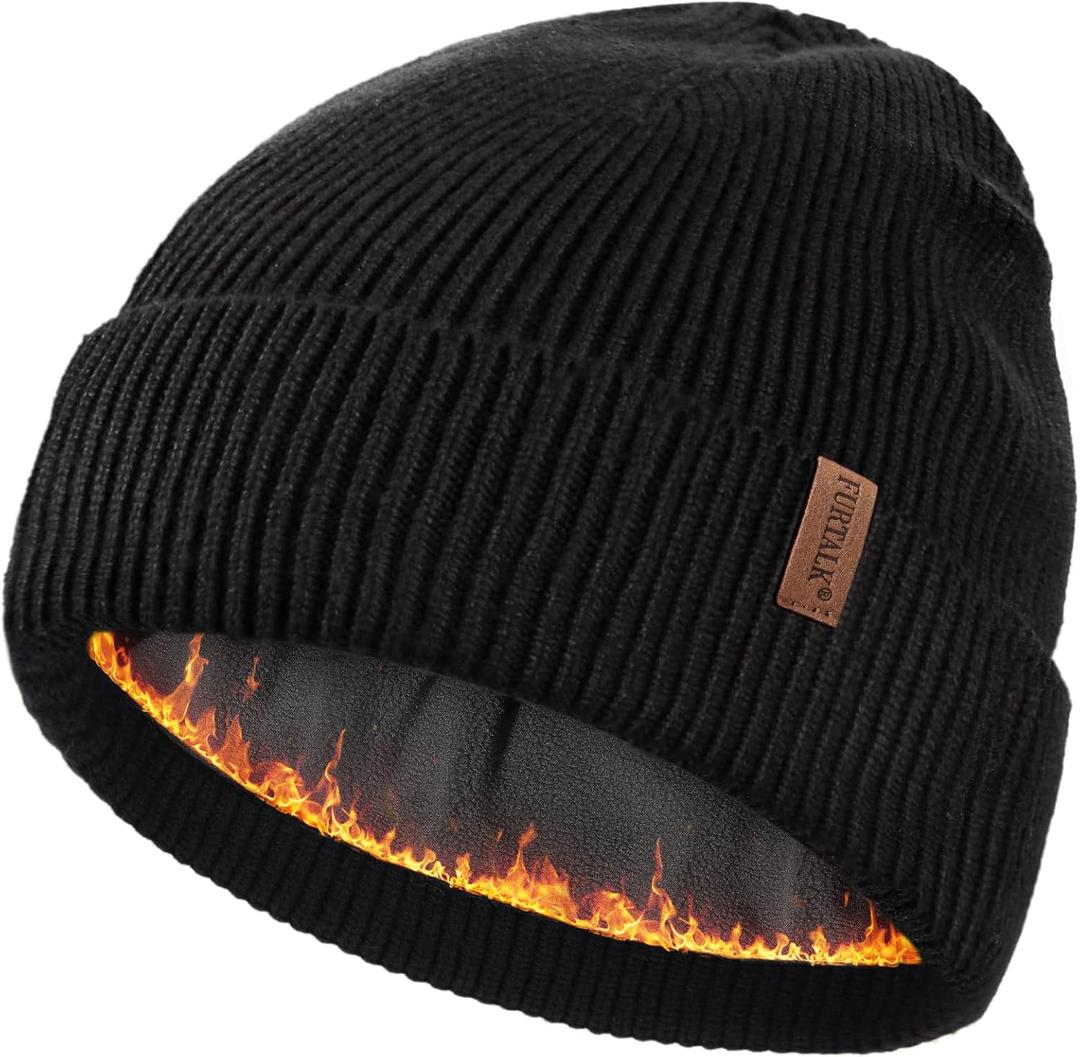 FURTALK Winter Hats for Men Women Fleece Lined Beanie Warm Cuffed Outdoor Skull Cap (One Size, Black)