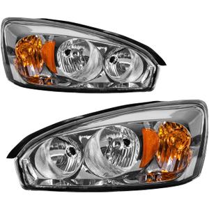 Torchbeam Headlight Assembly Compatible with 2004 2005 2006 2007 Chevy Malibu OE Headlamp Replacement for 2008 Malibu Classic LS/LT Pair Front Headlights Chrome Housing Driver and Passenger Side