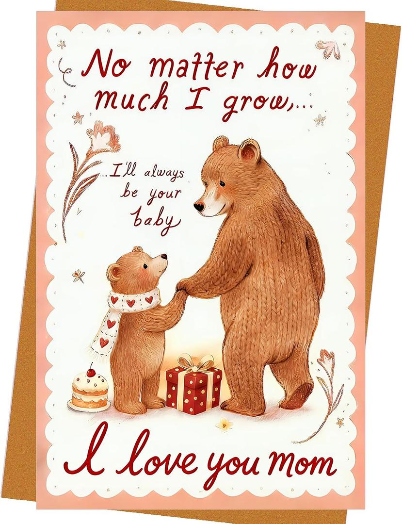 2 x For Mom or Mother-in-Law From Family Cute Animal Illustration Mother's Day Card Sentimental Keepsake Gift