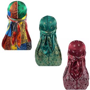 Assorted Paisley Bandana Doo rag Cap Headwraps Men's Women's Silk Durag with Long Tail and Wide Straps for 360 Waves