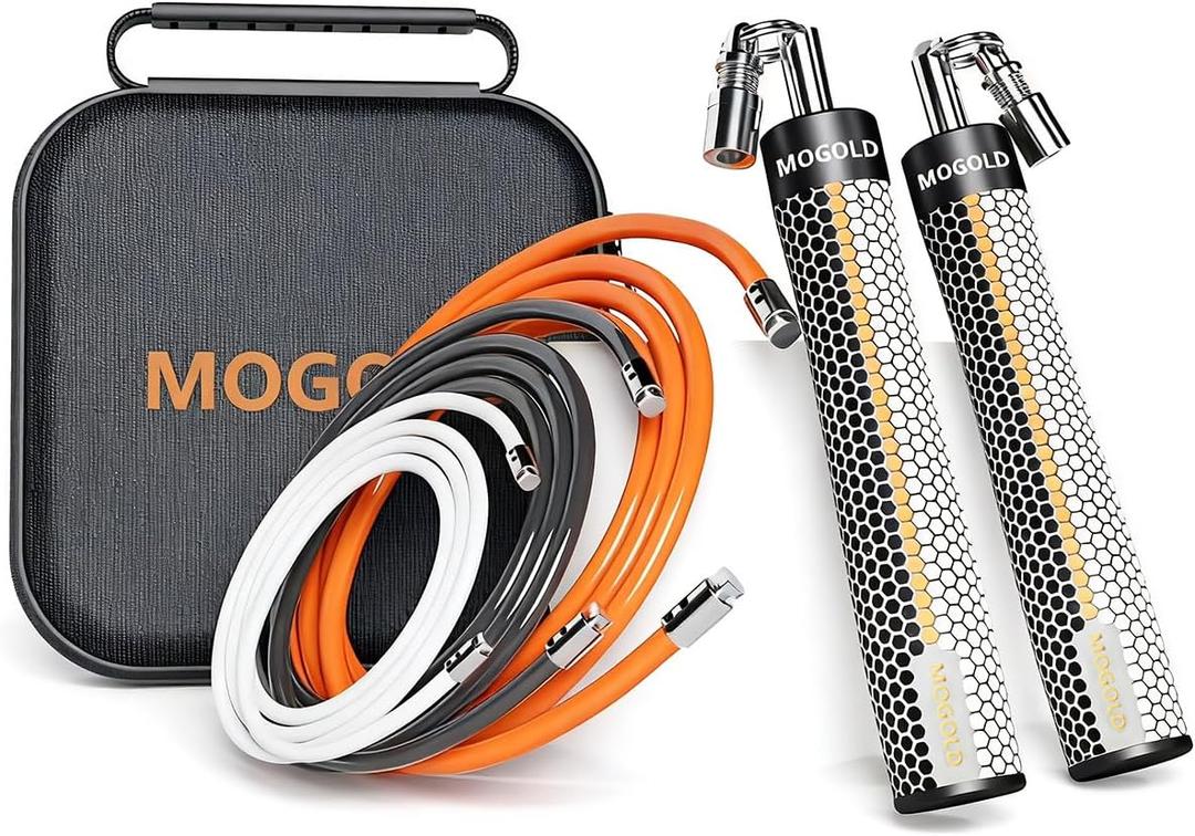 Weighted Jump Rope for Men Women -Interchangeable 1/5lb 1/4lb 1/2lb Heavy jump ropes - 360 Degree Spin - Length Adjustable,Ergonomics Leather Grip Skipping Rope for Fitness Weight Loss & More (White)