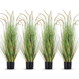 Jexine 4 Pieces Faux Plants Outdoor 4 ft Tall Artificial Grass Plant Potted Artificial Setaria Grass Faux Greenery Floor Plants for Housewarming Gift House Garden Lobby Outdoor (Green)