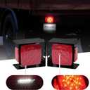 2pcs Submersible Square LED Trailer Light Kit 12V Red LED Stop Turn Tail Running Light w/Steel Mounting Boxes License Plate Bracket for Under 80" Trailer Boat Truck, IP68 DOT Approved