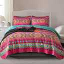 Bohemian Quilt Set Queen 3 Pieces Soft Microfiber Lightweight Colorful Bedspread Quilt Bohemian Bedding Set Exotic Yellow Orange Boho Quilt Set 1 Quilt and 2 Pillow Shams for All Season (Queen(90"x96")