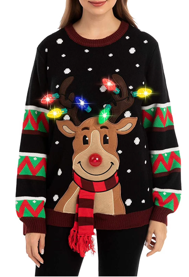 JOYIN Ugly Christmas Sweater Women Men Couples, LED Light Up Ugly Christmas Sweater Kids 2025 Reindeer(Black M)