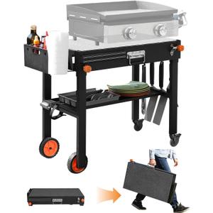 Portable Outdoor Grill Table, Stand Solid and Sturdy 31"W x 17"D, Movable Kitchen Cooking Prep BBQ Cart With Wheels, Folding Cart for Ninja Grill, Blackstone Griddle 17"/22" etc.