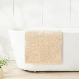 Douceur Beige Bathroom Rugs Non Slip, Luxury Thick Plush Shaggy Bath Mats for Bathroom Washable, Fluffy Absorbent Bath Rugs, Quick Dry Shower Mat Gifts, 24" x 16" (Beige and White)