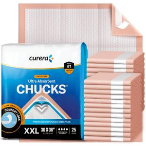 Chucks Premium Disposable Underpads 30x36 Ultra Thick Super Absorbent Chux Incontinence Bed Pads Disposable Adult with Adhesive Tape, Extra Large Pee Pads, Pet Training Pads 30x36 [25-Pack]
