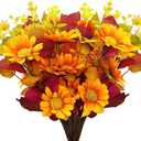 5 Bundles Fall Artificial Flowers Faux Floral Bouquet Arrangements Fake Mums Silk Sunflowers with Autumn Eucalyptus Stems Plants for Home Indoor Table Festival Decoration
