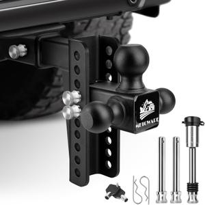 METOWARE Trailer Hitch, Drop Hitch Fits 2-Inch Receiver, Tow Hitch with 8-Inch Drop, 12,500 LBS, Tri-Ball (1-7/8", 2", 2-5/16") Truck Trailer Hitch Receiver with Double Anti-Theft Pins Locks