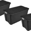For Sterilite 50 Gallon Stacker Tote Plastic Storage Bins, Lidded, Stackable, 3-Pack, Black, 2 New Bins, And 4 Damaged Bins