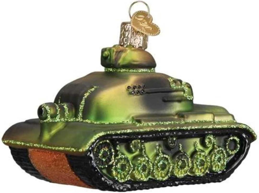 Old World Christmas Military Tank Glass Blown Ornament for Christmas Tree, Handcrafted Holiday Decoration, Military Collection