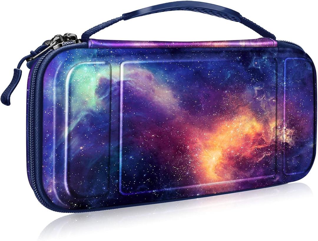 FINTIE Carrying Case for Nintendo Switch OLED Model 2021/Switch 2017, [Shockproof] Hard Shell Protective Cover Travel Bag with 10 Game Card Slots & Inner Pocket (galaxy)