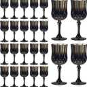 XUWAIDSGN 7oz Plastic Vintage Wine Glasses Drinking Glasses Unbreakable Wedding Glassware Crystal Water Goblets Reusable Drinkware Vintage Champagne Flutes (24, Black)