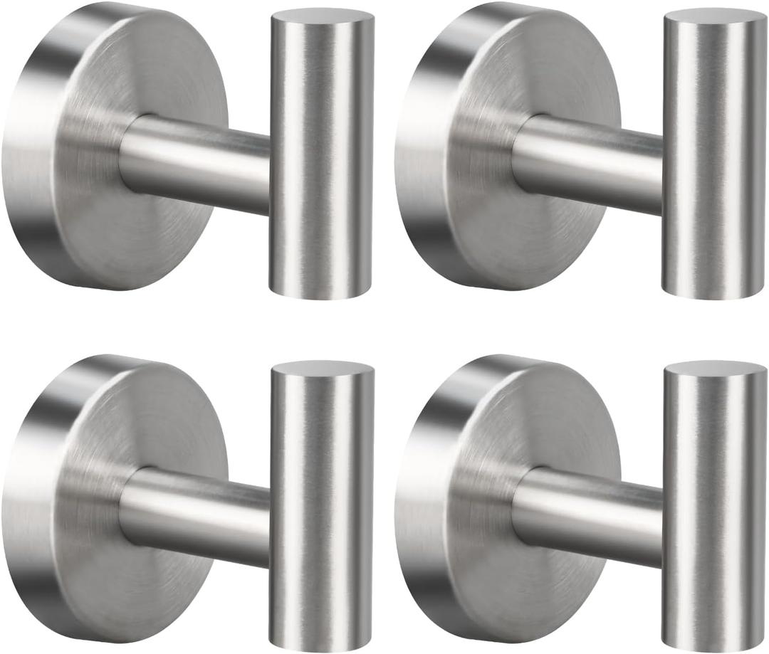 Mdvora 4 Pack Brushed Nickel Towel Hooks, SUS304 Stainless Steel Bathroom Hooks for Bedroom Kitchen Hotel Office