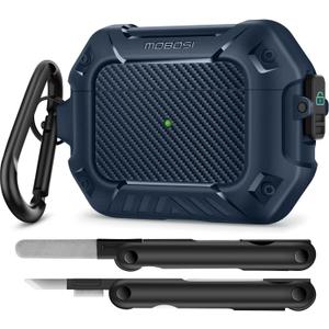 MOBOSI for AirPod Pro Case with Cleaner Kit, Compatible with Airpods Pro 2 Case Cover 1st/2nd Generation with Lock & Keychain, Full Body Shockproof Protective Case (2023/2022/2019), Blue