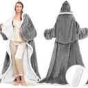 Wearable Heated Blanket with Foot Pocket, Electric Wearable Throw Blanket with Sleeves, Hood, Portable Heated Blanket with 8 Heat Settings, 1-10 Hours Auto Shut-off, Gift for Family, Friends, 50*70" (Light Grey)
