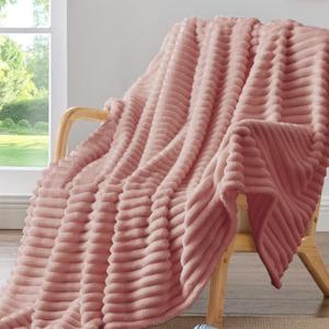 BEDELITE Fleece Throw Blanket for Couch - 300GSM Soft & Warm Fluffy Dusty Pink Blanket, Decorative and Giftable Striped Blankets for Women, Men, 50"x70"