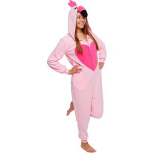 Funziez! Slim Fit Adult Onesie - Animal Costume - Plush Unisex Christmas One Piece Cosplay Suit for Women and Men (Small, Pink Flamingo)
