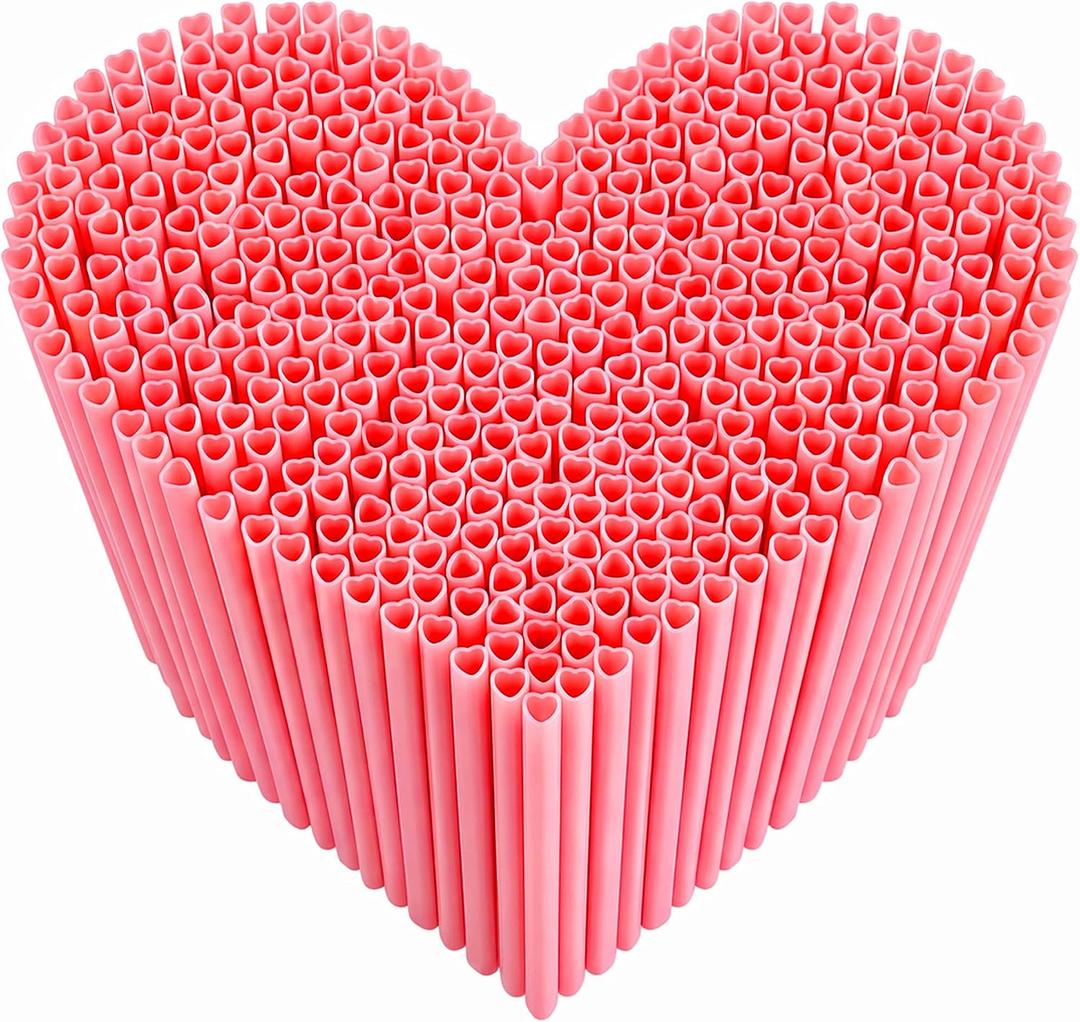 200PCS Pink Heart Shaped Straws, Cute Plastic Drinking Straws for Valentine Party, Bridal Shower, Baby Shower, Wedding, Birthday, Girls Night & Drink Decorations