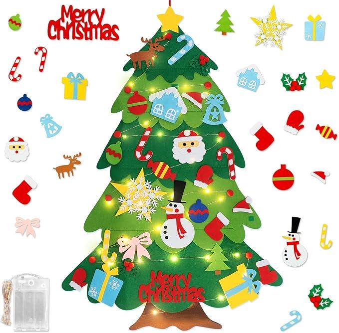 Montessori Felt Christmas Tree for Toddlers DIY Felt Christmas Tree Set with 32 Ornaments for Kids Toddlers Home Wall Hanging Felts Christmas Craft Kits Xmas Decoration Party Supplies