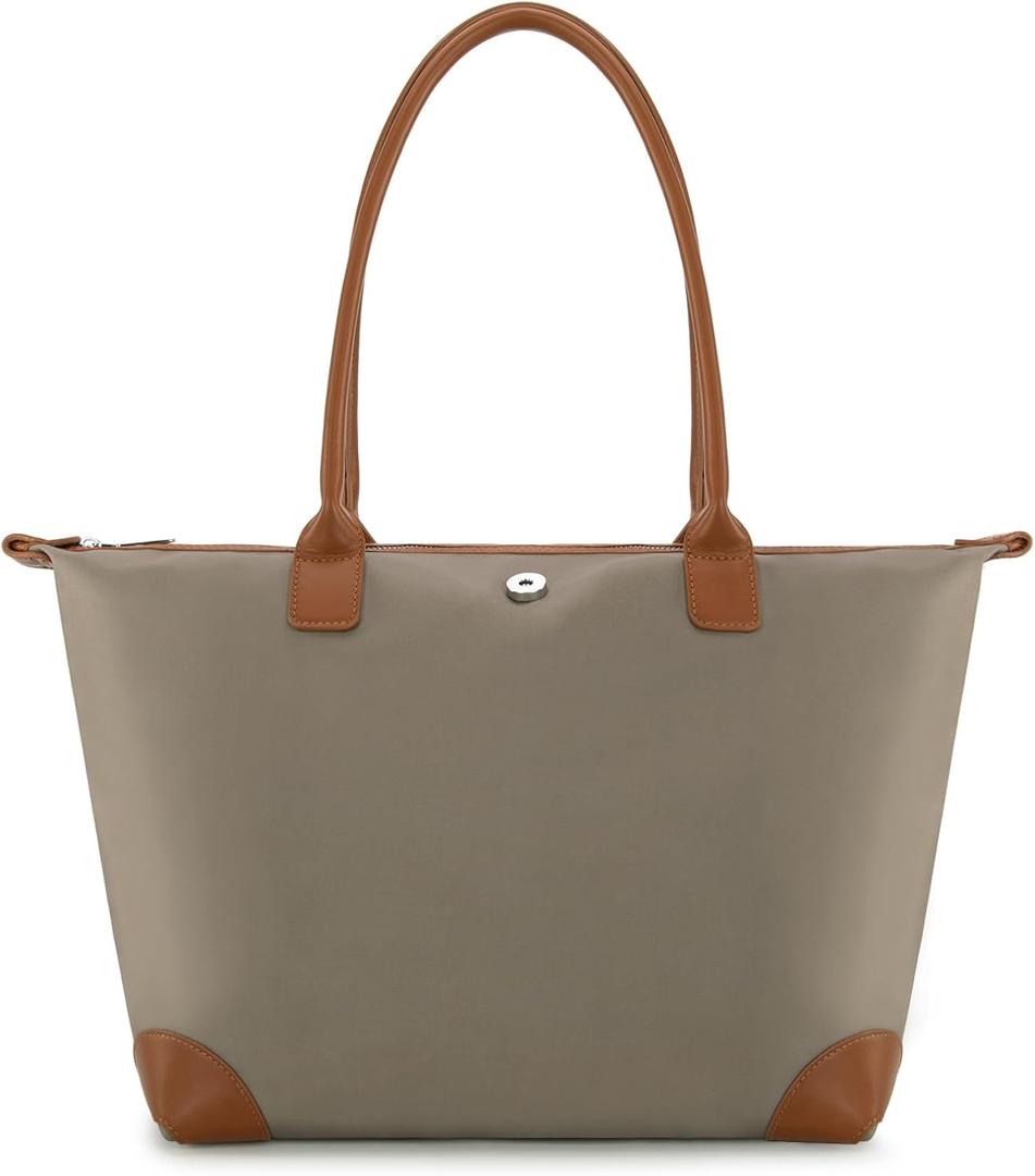 Milan Chiva Nylon Tote Bag for Women Large Shoulder Bag with Zipper Lightweight Foldable Work Tote