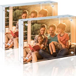 Egofine 6x8 Acrylic Frames 2 Pack, 20mm Thicker Frameless Clear Picture Frames, Double Sided Magnetic Picture Frames, Free Standing Desktop Display