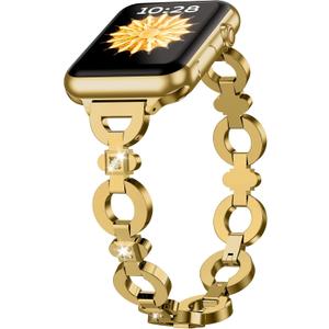 TAURI Metal Band for Apple Watch Bands 44/45/46/49mm, Adjustable Bling Diamonds Strap Fashion Cute Chain Thin Bracelet for iWatch Series 11/10/9/8/7/6/5/4, SE3/2, Ultra 3/2/1, Women- Gold