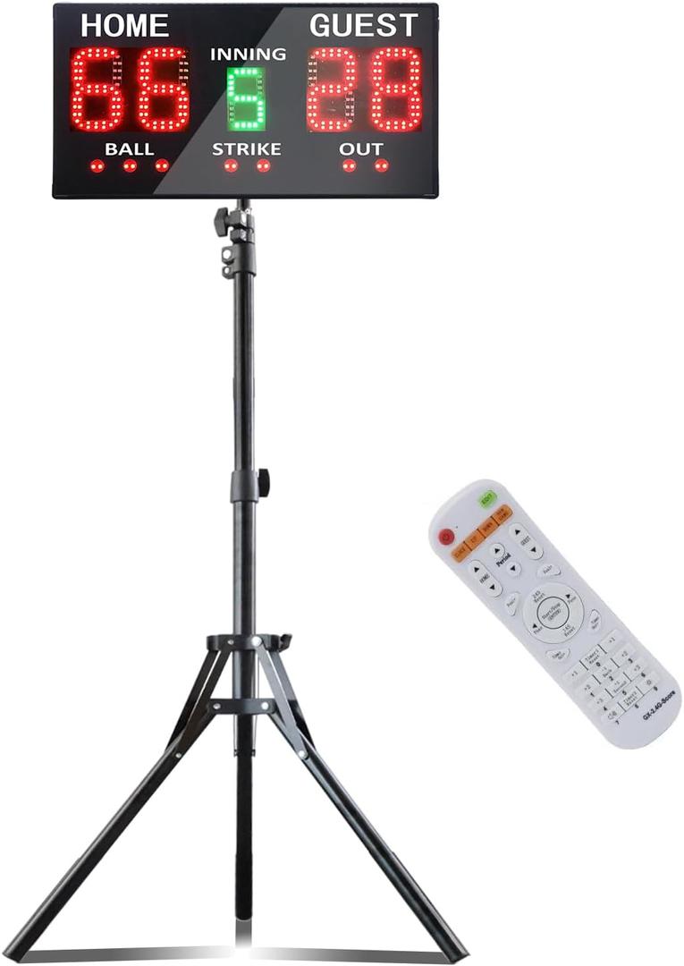 Outdoor Baseball/Softball Scoreboard with Stand, Wireless Portable Baseball Scoreboard, Digital Scoreboard with Remote, Electronic Scoreboard for Games, Score Keeper Ball Strike Out Inning (black)