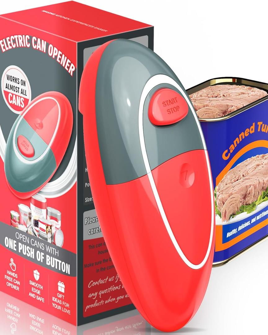 One Touch Electric Can Opener Fits Almost All Can Sizes for Seniors with Arthritis, Hand Held Battery Operated Can Opener with Smooth Edge, Food Safe Kitchen Gadgets Automatic Can Opener for Kitchen
