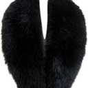 Long Men Women Faux Fur Collar Winter Warm Wrap Stole Scarf Shawl Shrug (Black 100cm/39.4inch)