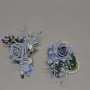 Wrist Corsage Wristlet and Boutonniere Set for Wedding Bridesmaid Mother Grandmother for Bridal Shower Wedding Artificial Roses Flower Prom Set of 2 (Dusty Blue)