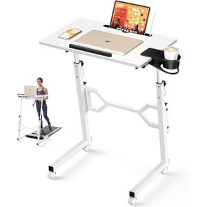 Enayplon Small Standing Desk with Wheels, Portable Treadmill Desk, Rolling Desk Adjustable Height for Laptop, Mobile Standing Table for Walking Pad, Bedside Table, 23" W x 15" L x 41" H