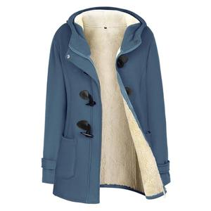 Gihuo Winter Jackets for Women Sherpa Lined Jacket Women Duffle Toggle Coat Hooded Fleece Jacket (Medium, BlueGrey)